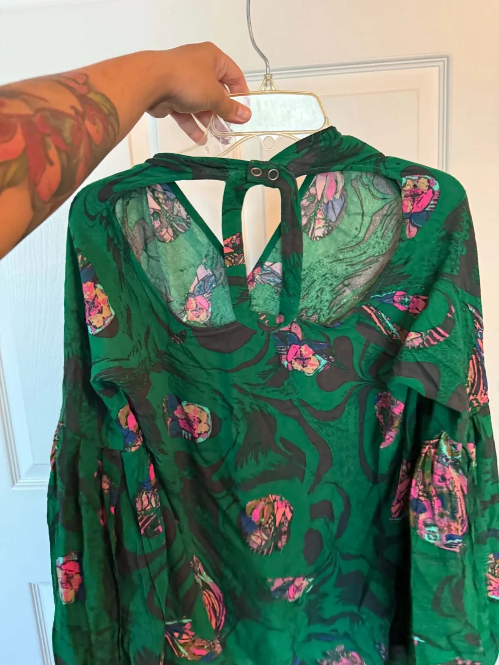 Free People Emerald Green Floral Keyhole Tunic